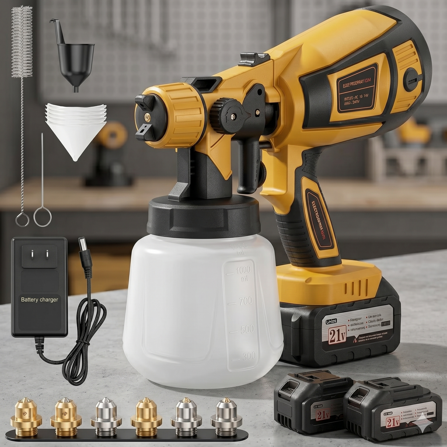 Pureco P9 - Pistolet de peinture sans fil – 2 batteries incluses – Idéal pour la maison et pour l'extérieur.